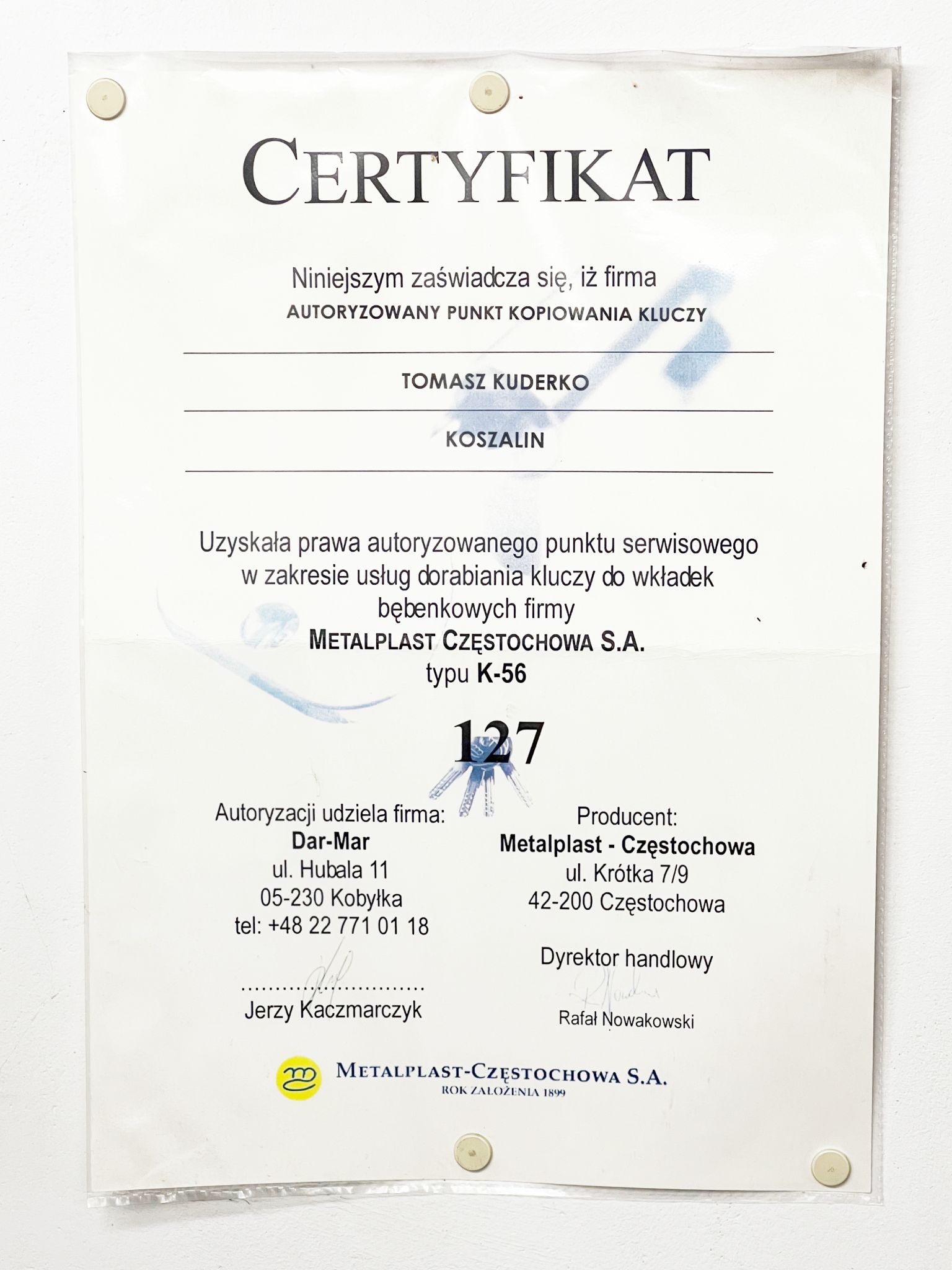 Certyfikat / zaświadczenie