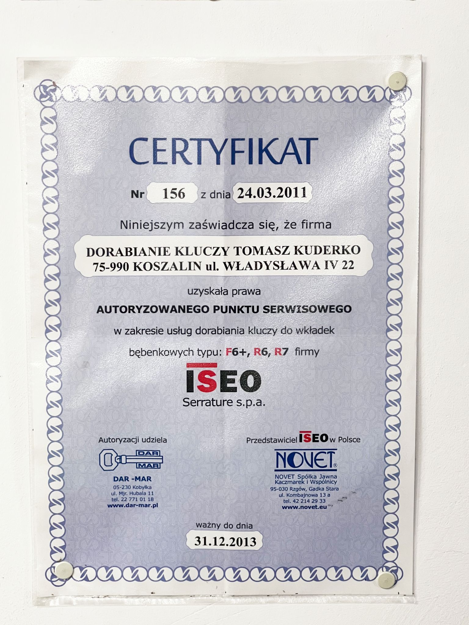 Certyfikat / zaświadczenie