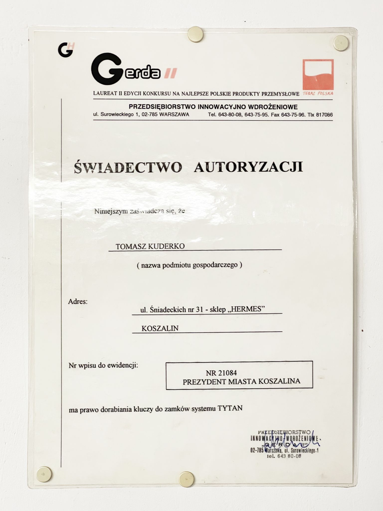 Certyfikat / zaświadczenie
